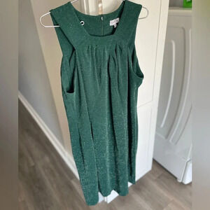 Calvin Klein Green Metallic Christmas Knit Halter Sheath Dress Women’s Size 16